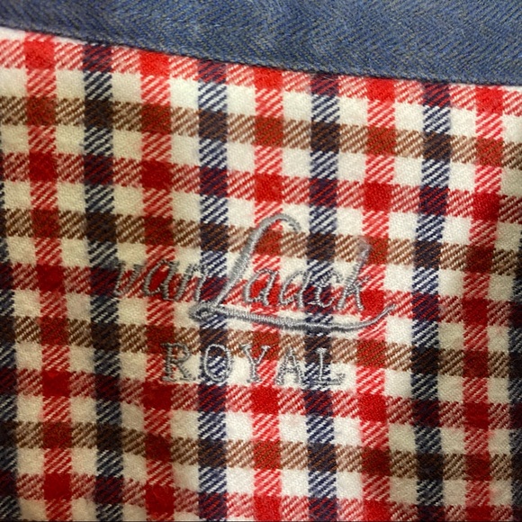VAN LAACK ROYAL Red White and Blue Plaid Cotton Flannel Shirt - Size Large - Picture 3 of 7